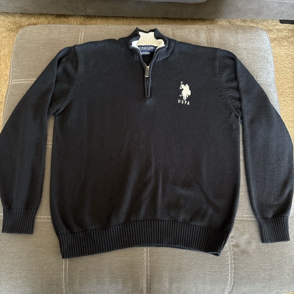 US Polo ASSN Quarter Zip Black Knit Sweater Menβs Size XL big Logo